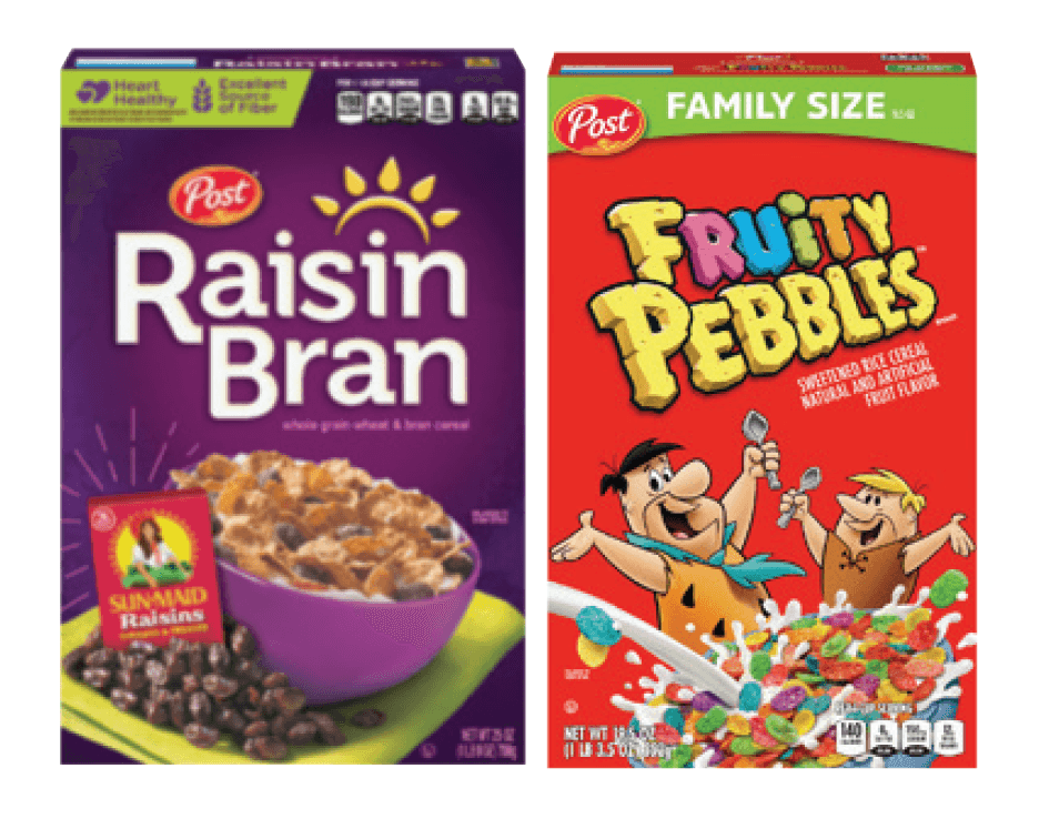 Post 18 oz. Honey Bunches of Oats with Almonds, 18-19.5 oz. Pebbles or 25 oz. Raisin Bran Cereal