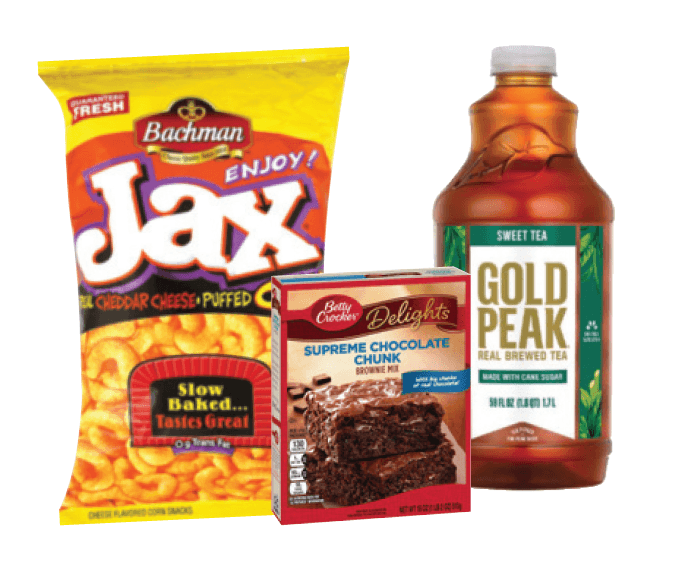 Bachman Jax 8.5 oz. Gold Peak Iced Tea 59 fl.oz. Betty Crocker 16-19.1 oz. Supreme Delights Brownie Mix